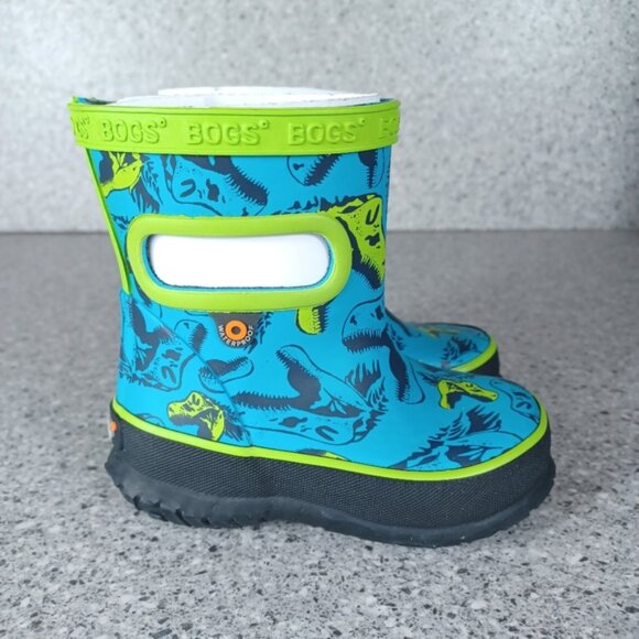 BOGS Rainboot Skipper Blue Green Dino Dinosaur Kids Waterproof Shoes 4C - Picture 2 of 9